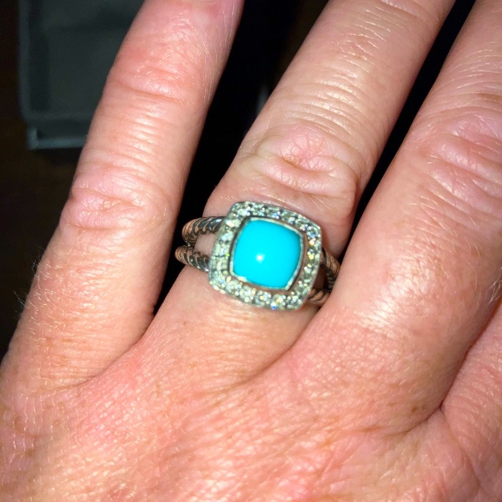 David Yurman Petite Turquoise Ring in Sterling Silver & Pavé Diamonds - Picture 3 of 7